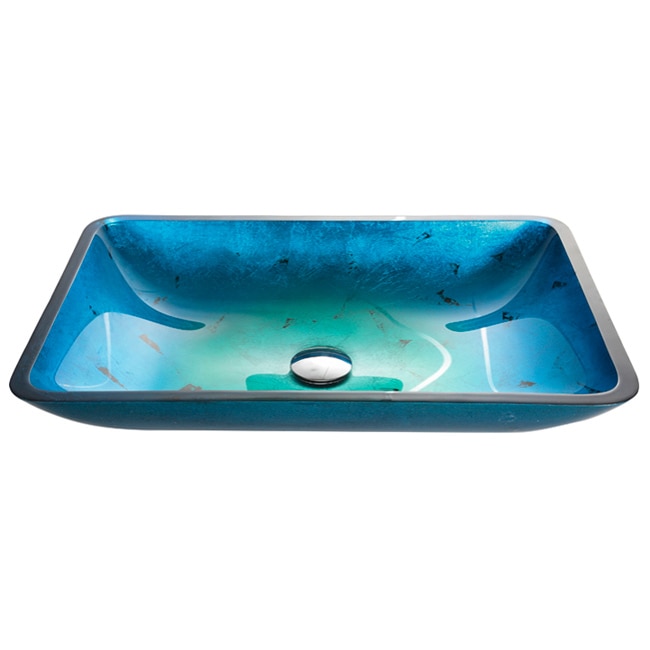 Kraus Irruption Blue Rectangular Glass Vessel Sink With Pu Chrome