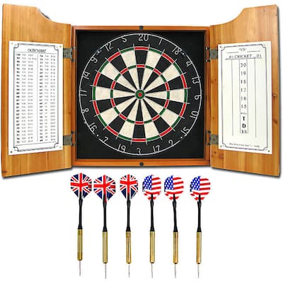 All American Solid Pine Dart Board and Cabinet