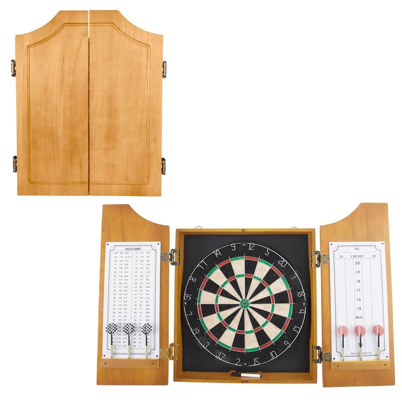 All American Solid Pine Dart Board and Cabinet