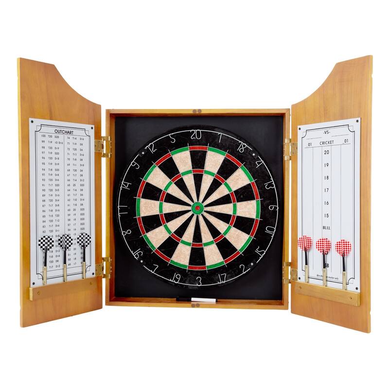 All American Solid Pine Dart Board and Cabinet