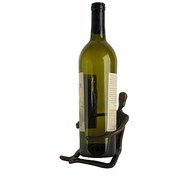 Cast Bronze 'Man Holding Bottle' Statue and Wine Holder Free Shipping