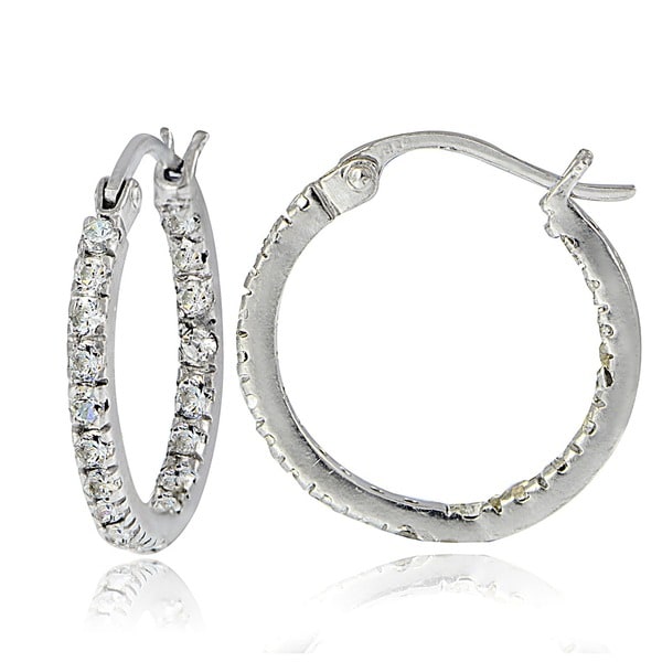Icz Stonez Sterling Silver Cubic Zirconia Inside Out Hoop Icz Stonez Sterling Silver Cubic Zirconia Inside Out Hoop Earrings
