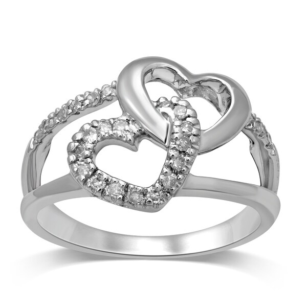 Shop Unending Love Sterling Silver 1/5 ctw Diamond Double Heart ...