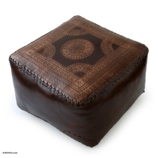Novica Handmade Moon Polished Soft Brown Leather Ottoman (Brazil) (Leather ottoman, Moon (BRAZIL))