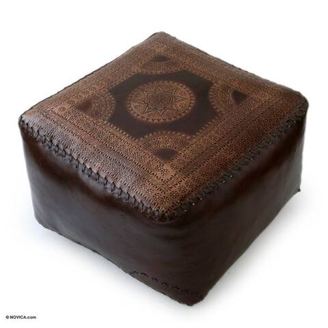 Handmade Moon Polished Soft Brown Leather Ottoman (Brazil)