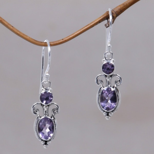 Silver Guardian Moon Pearl Amethyst Earrings (8.5 mm) (Indonesia)