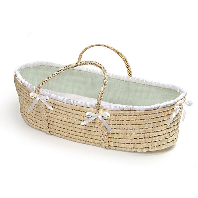 Shop Natural Baby Moses Basket with Sage Waffle Bedding On Sale