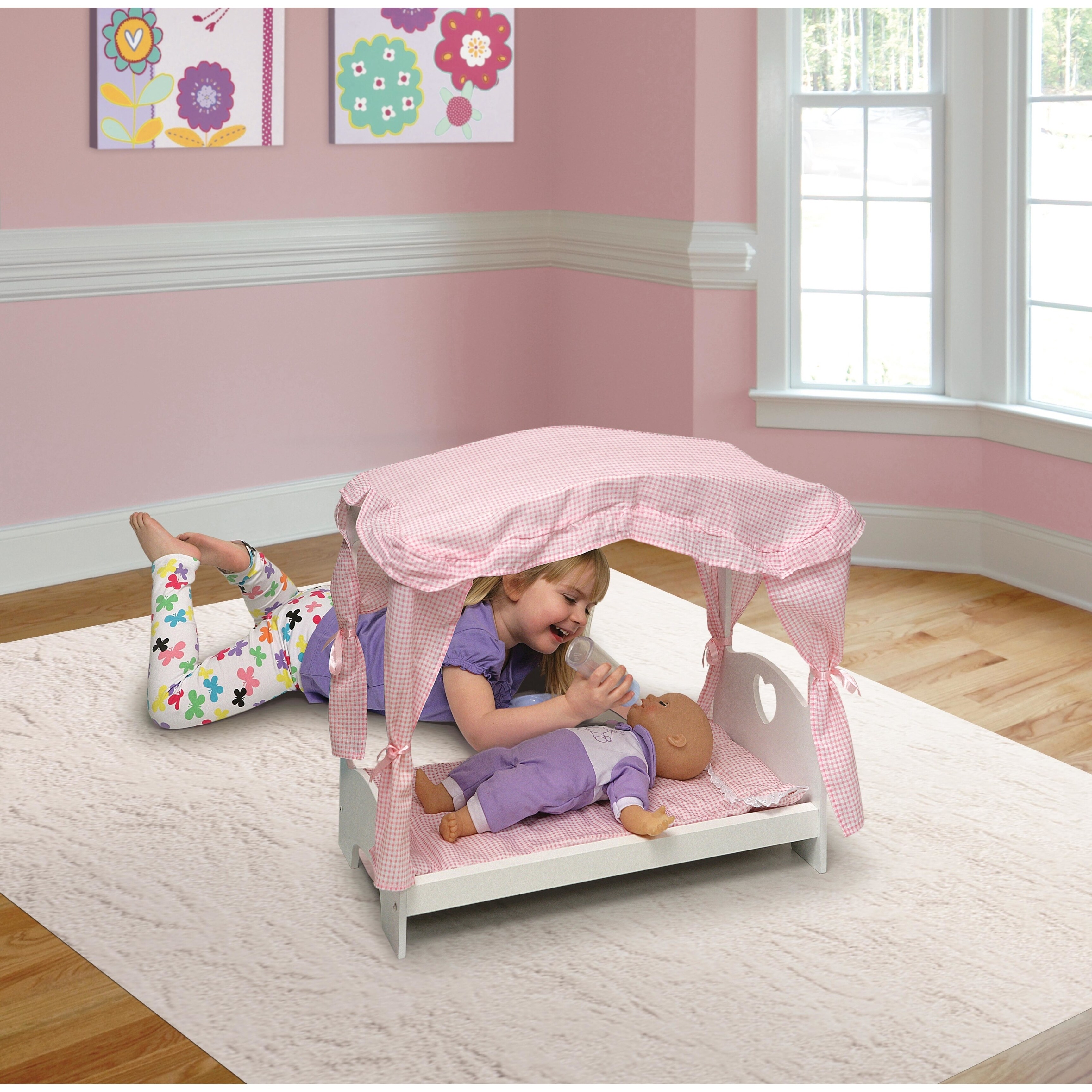 dolls crib with drapes