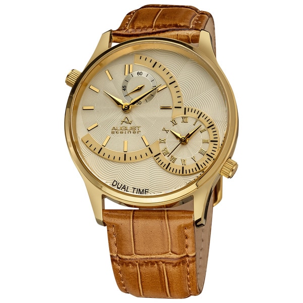 August Steiner Dual Time Men's Quartz Gold-Tone Watch - Free Shipping ...