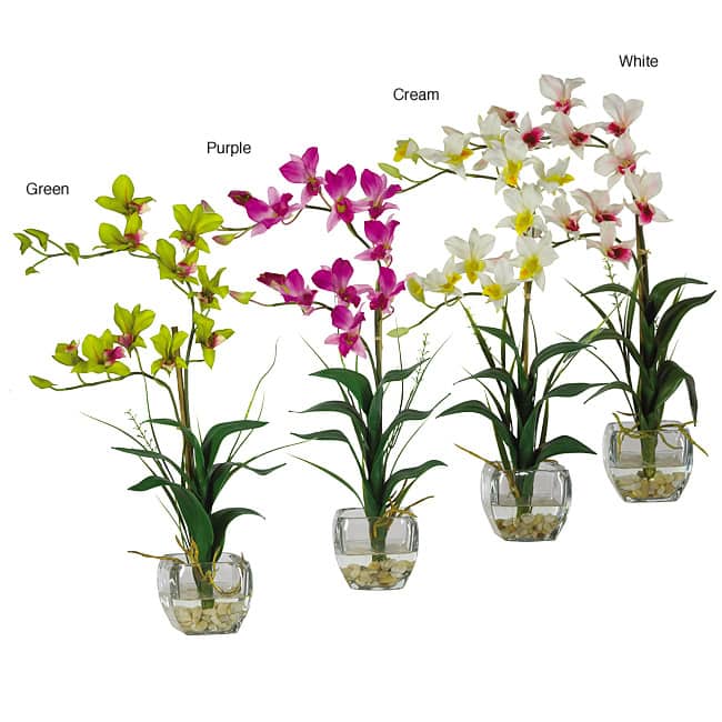 Dendrobium Silk Flower Arrangement with Glass Vase