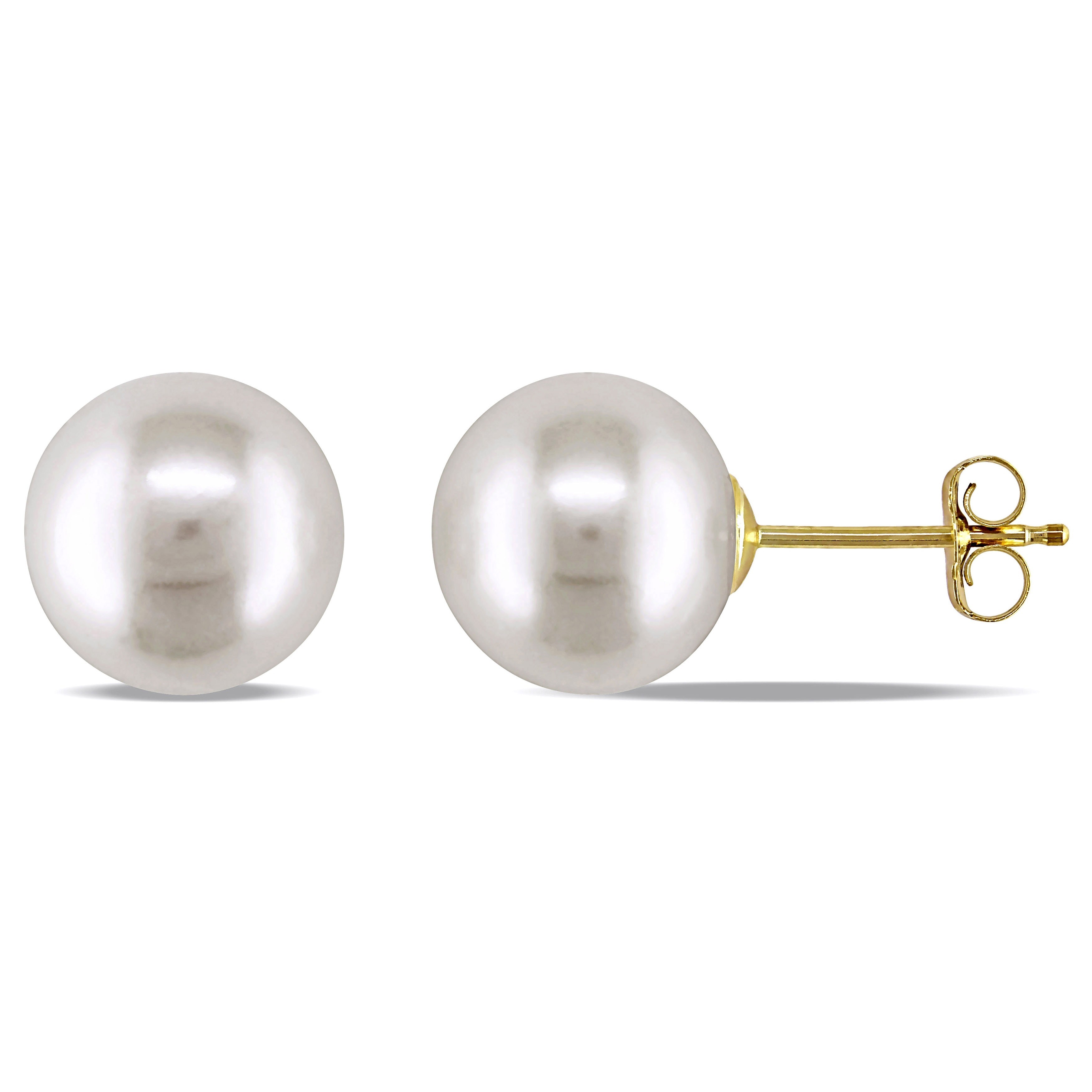 Miadora 14k Yellow Gold White Cultured Freshwater Pearl Stud Earrings (8-8.5 mm)