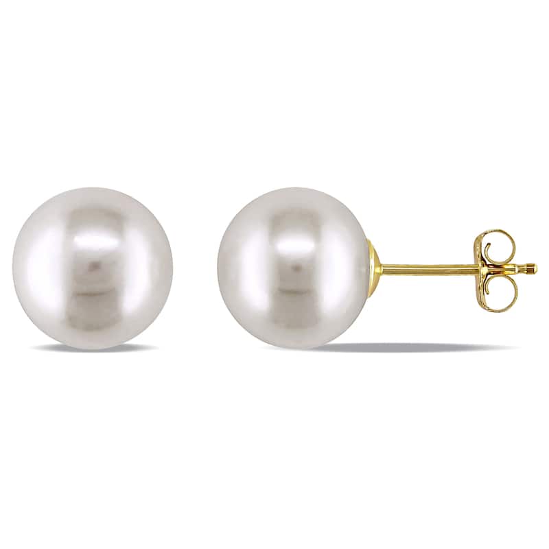 Miadora 14k Yellow Gold White Cultured Freshwater Pearl Stud Earrings (8-8.5 mm)