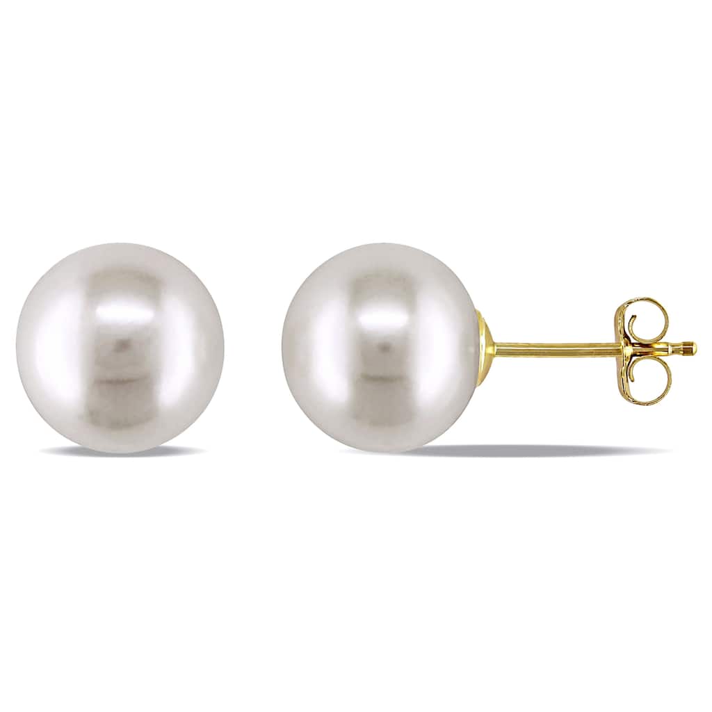 Miadora 14k Yellow Gold White Cultured Freshwater Pearl Stud Earrings (8-8.5 mm)