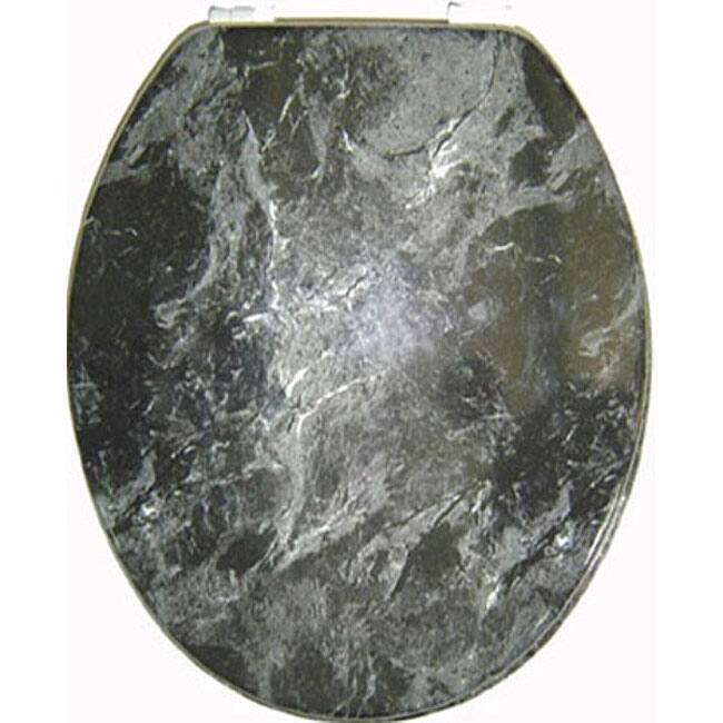Enlongated Black Marblized Molded Wood Toilet Seat