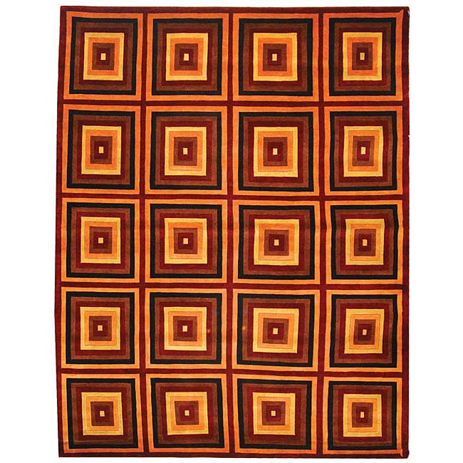 Hand knotted Squares Contemporary Wool Rug (76 X 96)