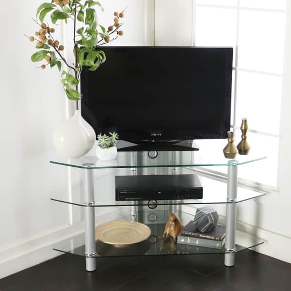 DISCO Glass Metal 44-inch Corner TV Stand
