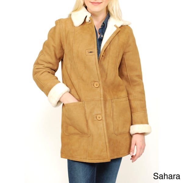 Women's Button-front Shearling Car Coat - Free Shipping Today ...