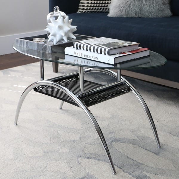 DISCO Glass Coffee Table with Black Shelf - 37 x 20 x 18h