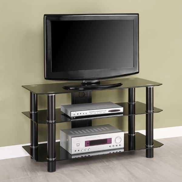 Contemporary 42inch Black Glass TV Stand Bed Bath & Beyond 3458982