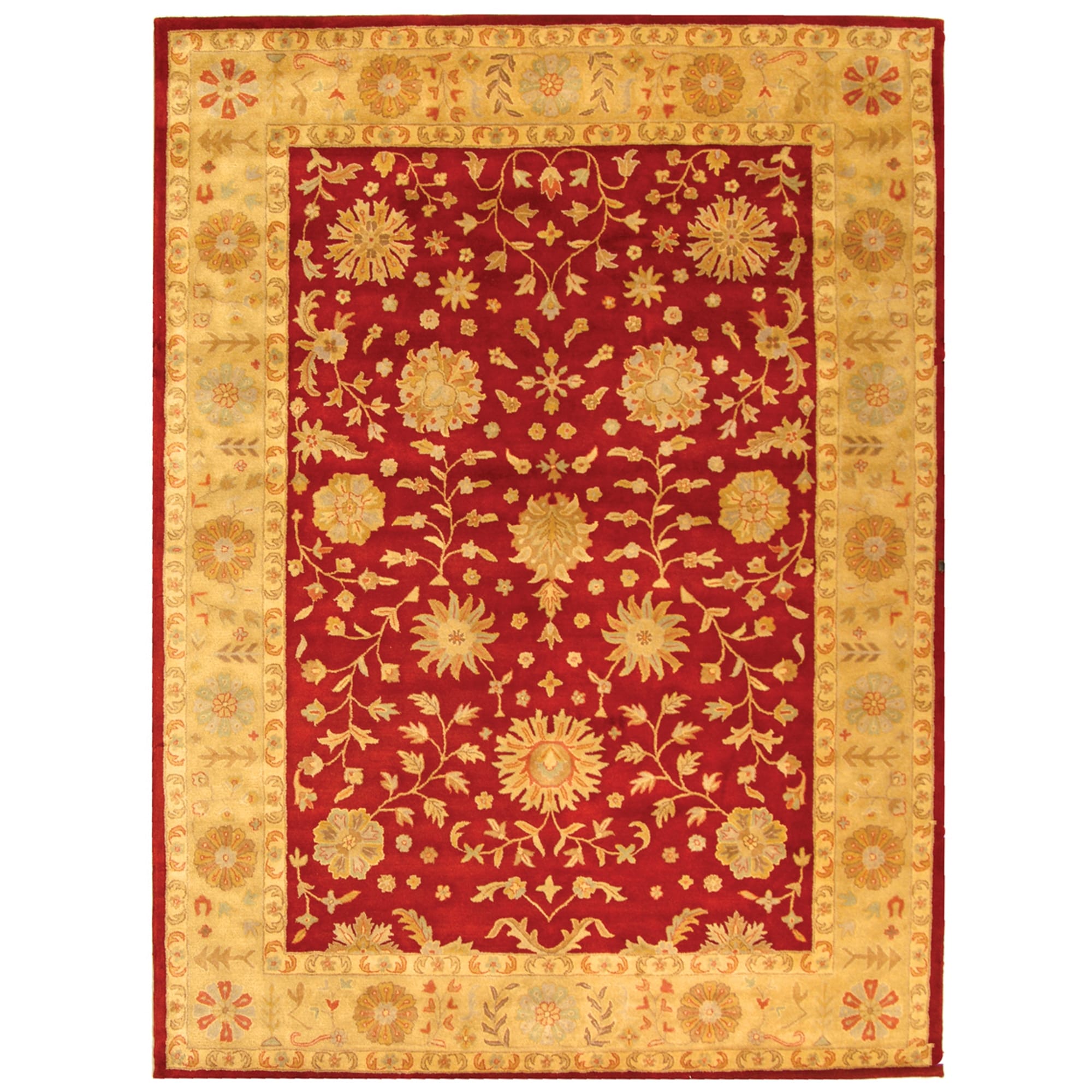 Handmade Heritage Kashan Burgundy/ Beige Wool Rug (5 X 8) (RedPattern OrientalMeasures 0.625 inch thickTip We recommend the use of a non skid pad to keep the rug in place on smooth surfaces.All rug sizes are approximate. Due to the difference of monitor