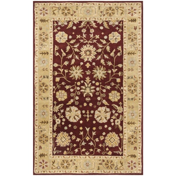 Safavieh Handmade Heritage Traditional Kashan Burgundy/ Beige Wool Rug - 6' x 9'