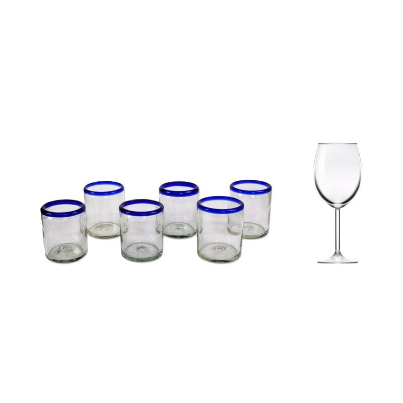 NOVICA Artisan Handblown Tumblers Bluerimmed Mexican Drinkware Cocktail Water Glasses 'Cobalt Classics'(Set of 6) - 3.9*3.2