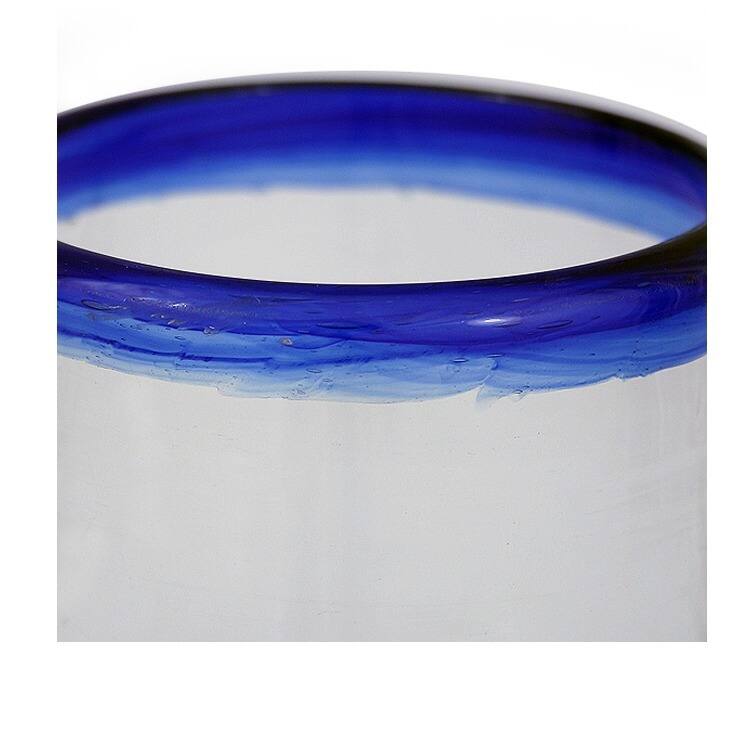 NOVICA Artisan Handblown Tumblers Bluerimmed Mexican Drinkware Cocktail Water Glasses 'Cobalt Classics'(Set of 6) - 3.9*3.2