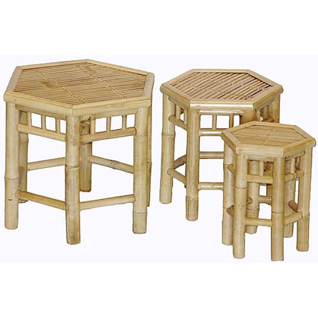 Handmade Set of 3 Nesting Hexagon Bamboo Tables (Vietnam)