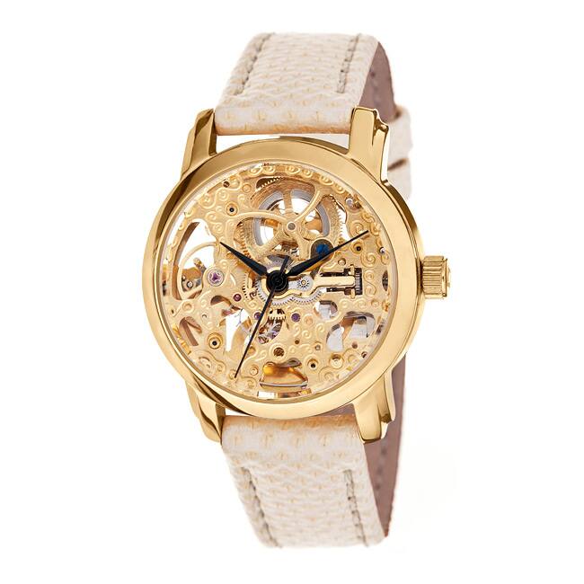 Akribos XXIV Women's Skeleton Automatic Gold-Tone Strap Watch