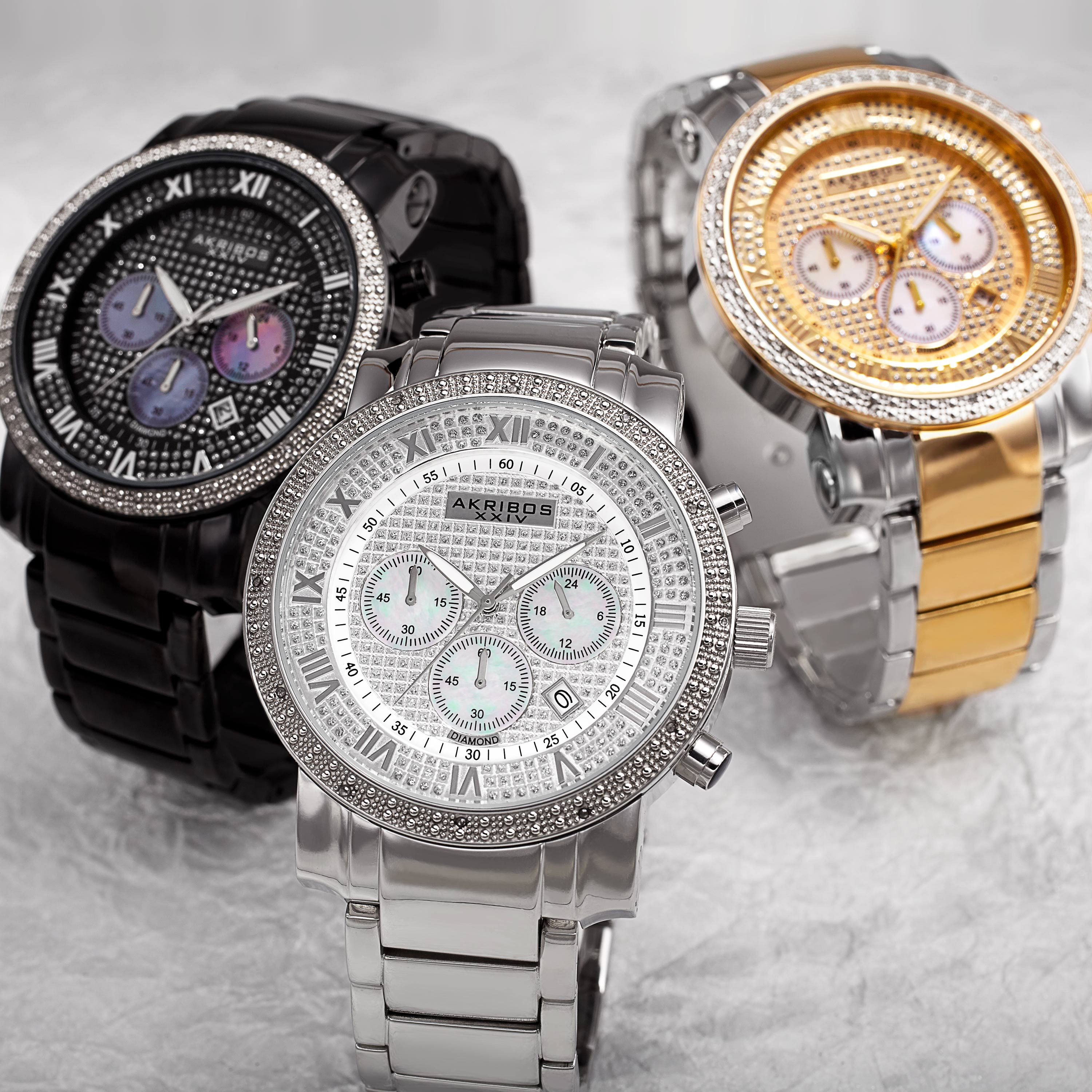 Akribos XXIV Men's Diamond Accent Quartz Chronograph Bracelet