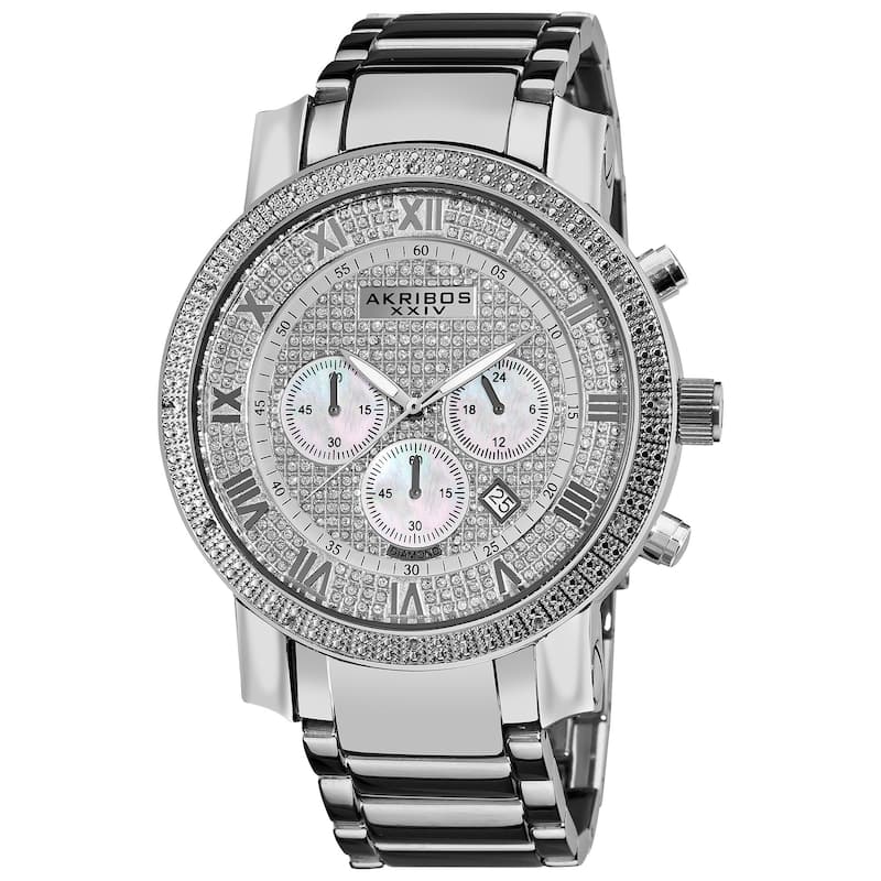 Akribos XXIV Men's Diamond Accent Quartz Chronograph Bracelet Watch - Silver-Tone - Luxury/Fashion