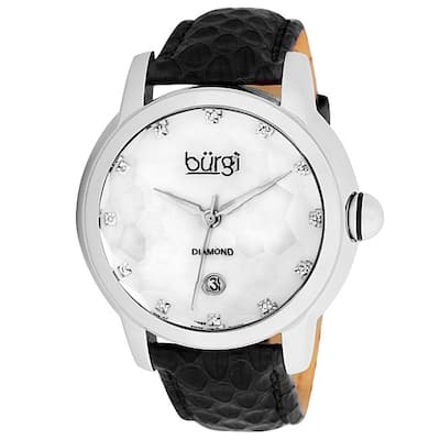 Burgi Women's Diamond Quartz Date Watch, Black Strap