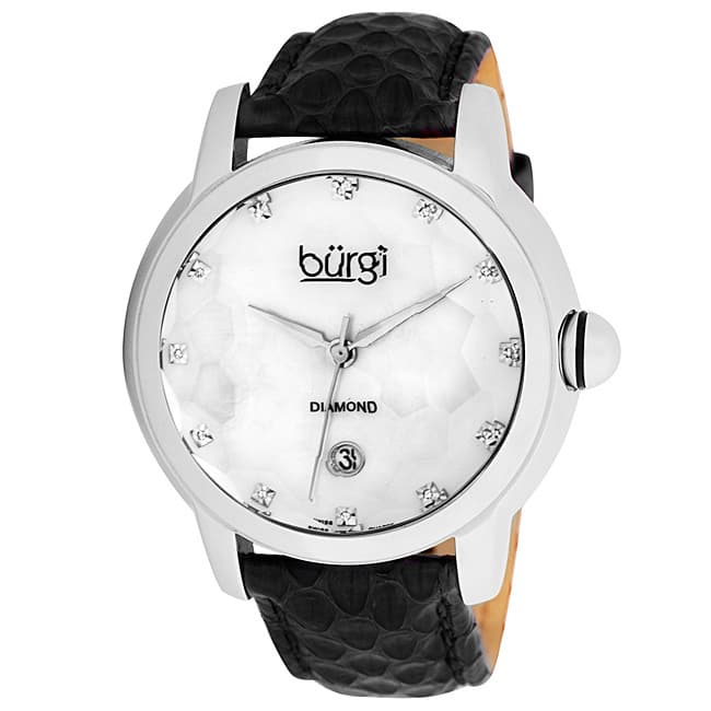 Burgi Women's Diamond Quartz Date Watch, Black Strap