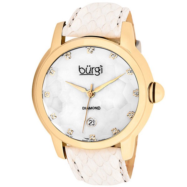 Burgi Womens Diamond Swiss Quartz Date Red Strap Watch