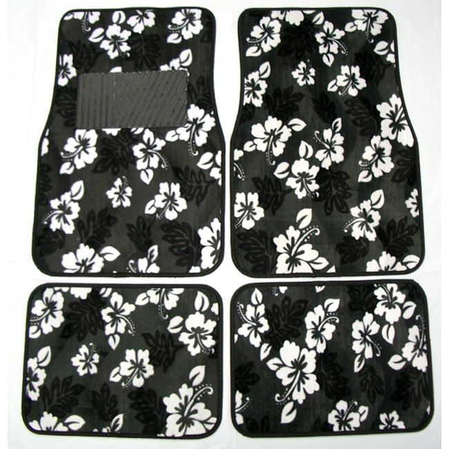 Front And Rear Black Hawaiian Print Floor Mats