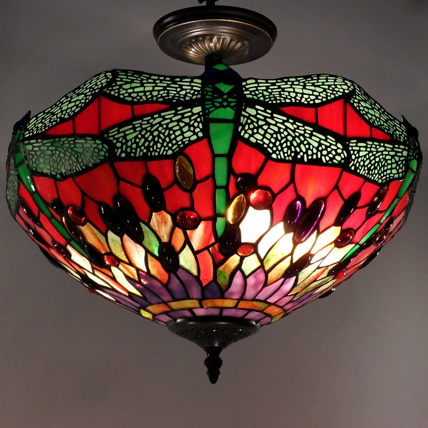 Tiffany Style Dragonfly Ceiling Lamp