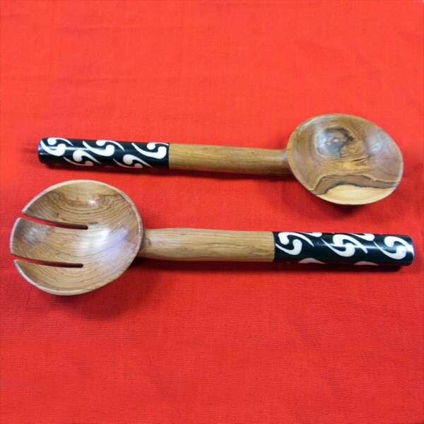 Shop Handmade Olive Wood Serving Utensils with Bone Handles (Kenya