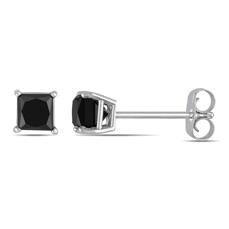 Miadora 14k Gold 3/4ct TDW Princess Black Diamond Earrings