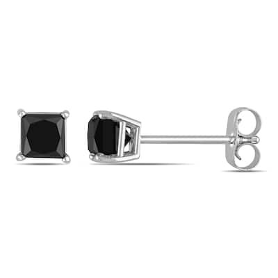Miadora 14k Gold 3/4ct TDW Princess Black Diamond Earrings