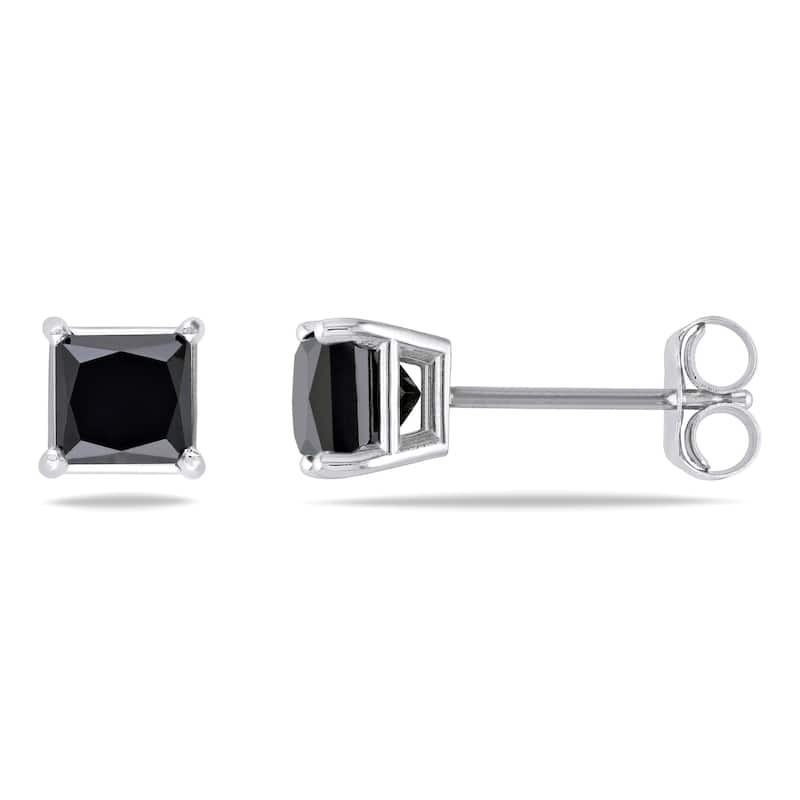 Miadora 14k Gold 1ct TDW Princess Black Diamond Stud Earrings