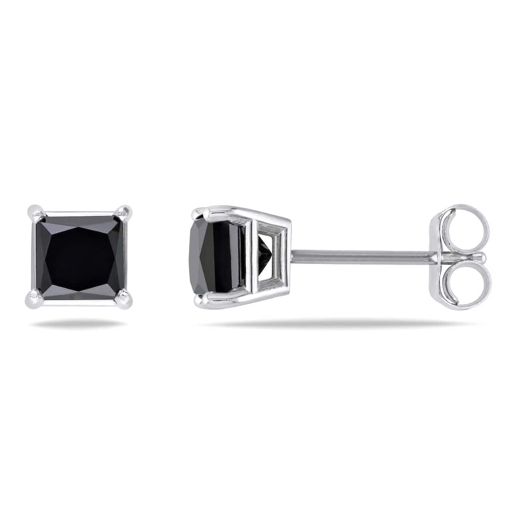 Miadora 14k Gold 1ct TDW Princess Black Diamond Stud Earrings