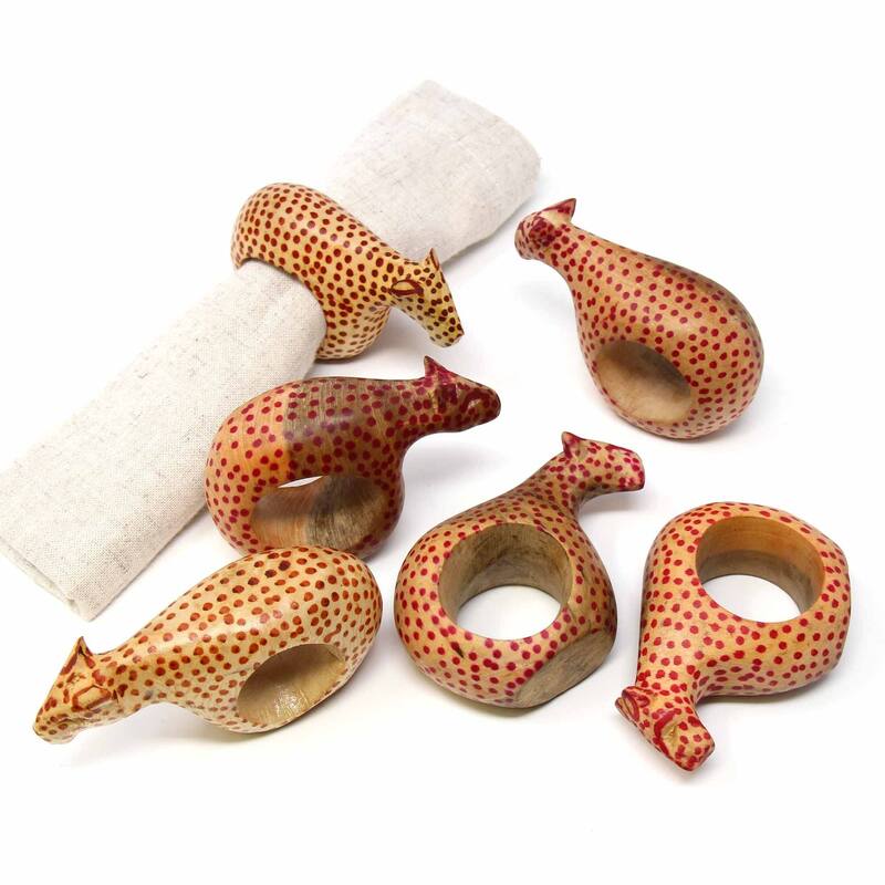 Handmade Safari Napkin Rings Set of 6 (Kenya) - Cheetah