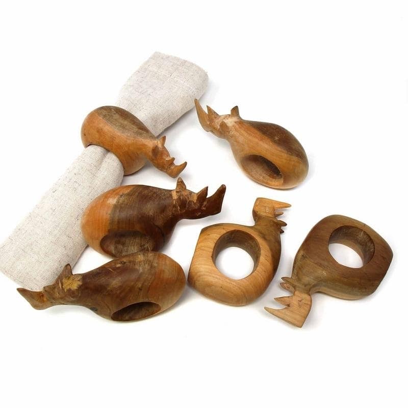 Handmade Safari Napkin Rings Set of 6 (Kenya) - Rhino