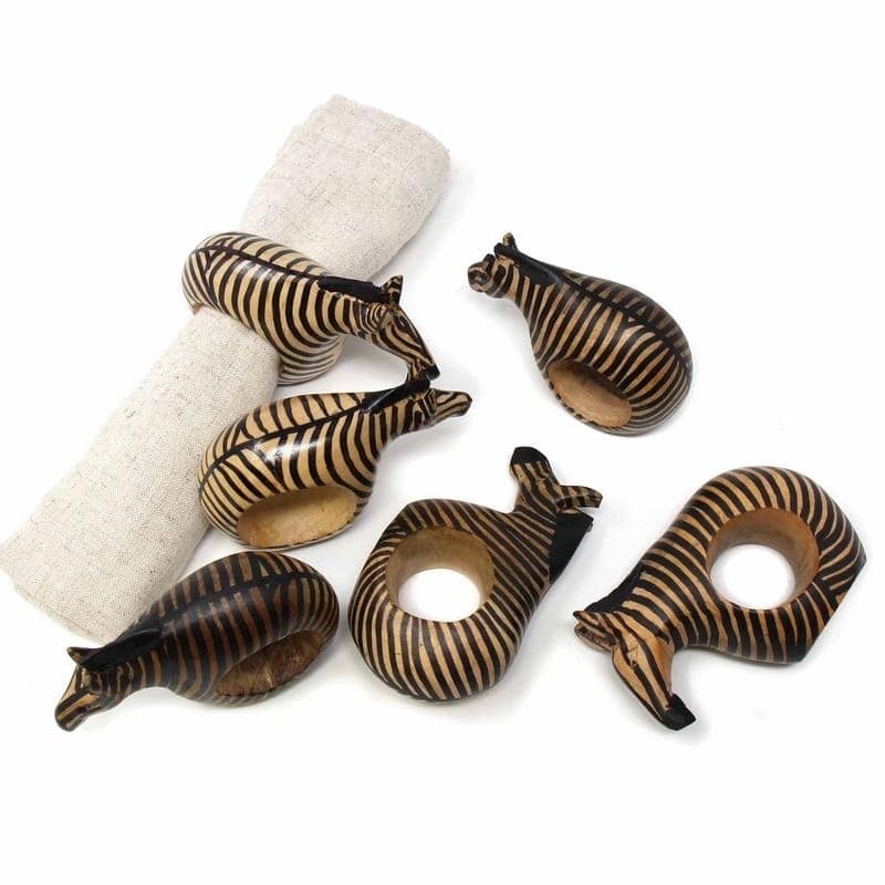 Handmade Safari Napkin Rings Set of 6 (Kenya) - Zebra