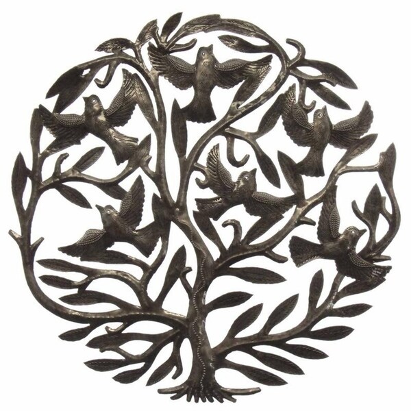 Handmade Recycled Oil Drum Metal 'Tree of Life' (Haiti). Opens flyout.