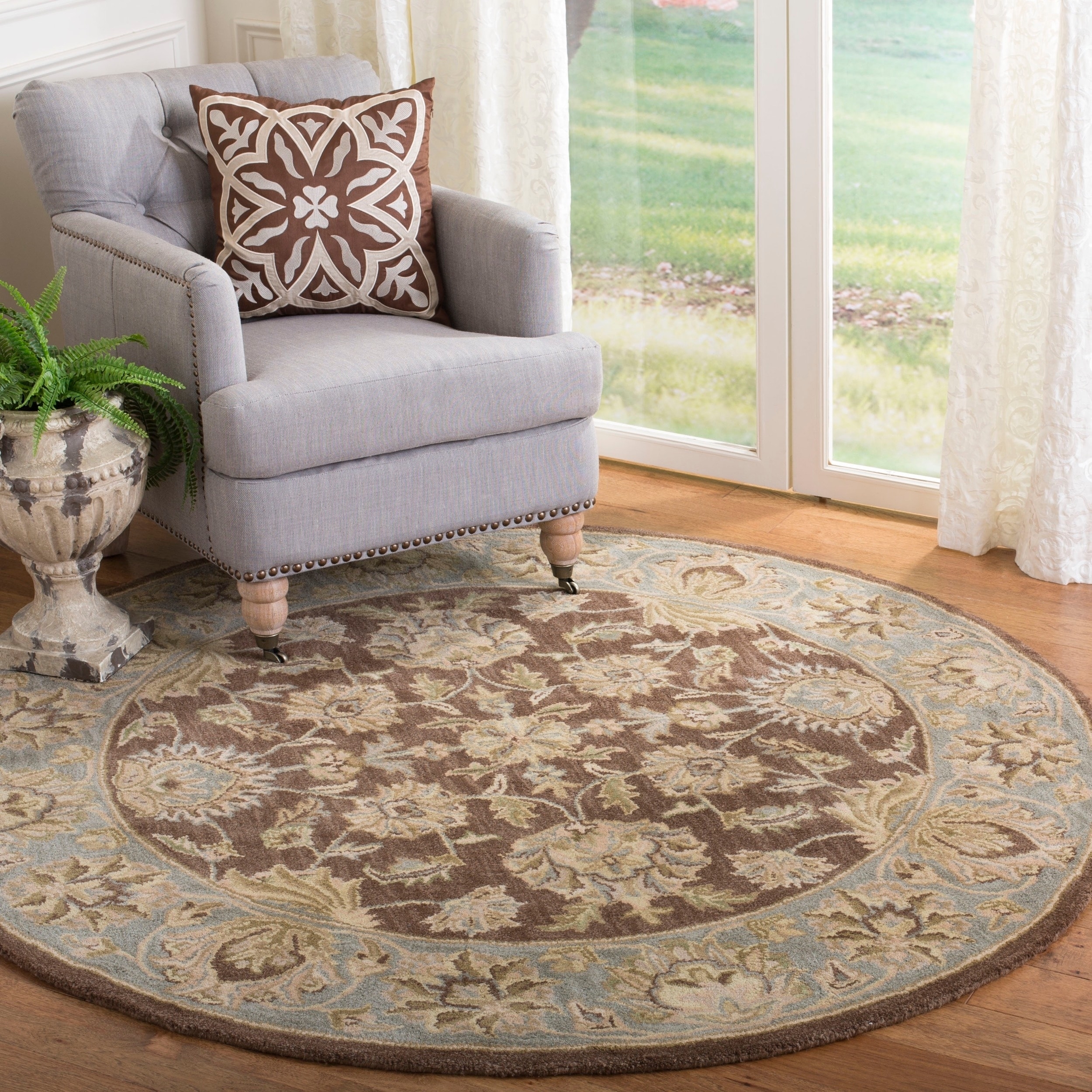 Handmade Heritage Kerman Brown/ Blue Wool Rug (8 Round)