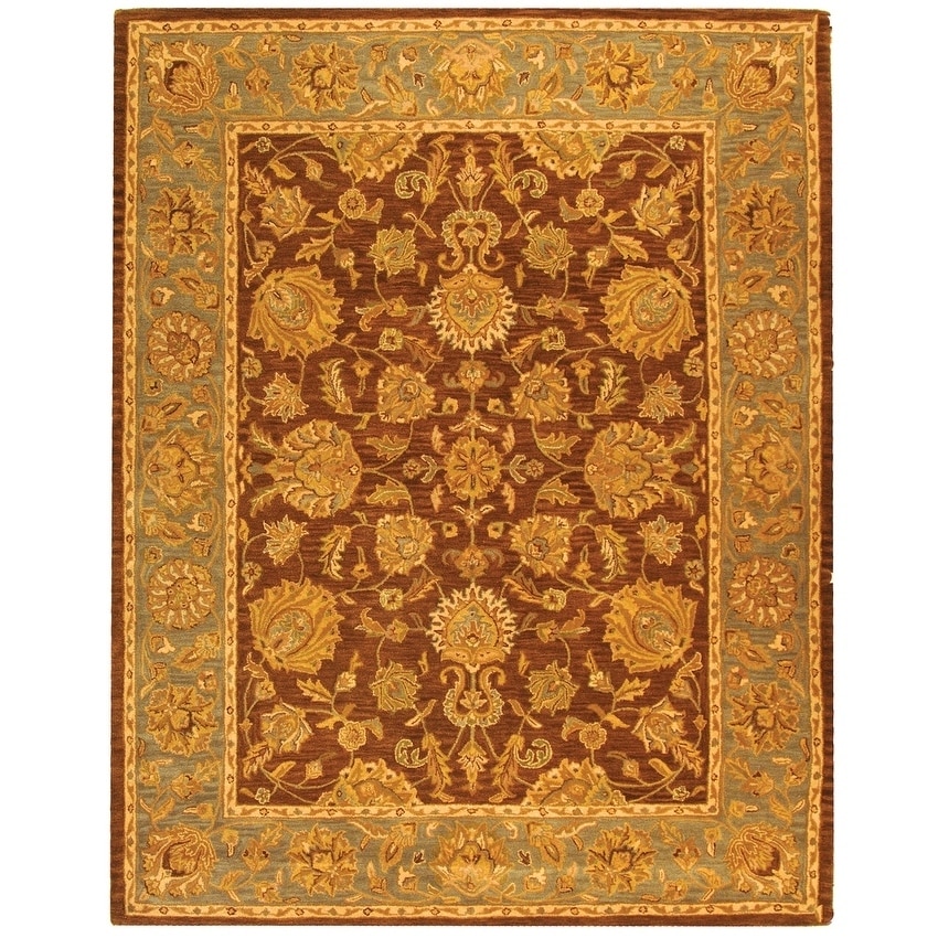 Handmade Heritage Kerman Brown/ Blue Wool Rug (96 X 136)