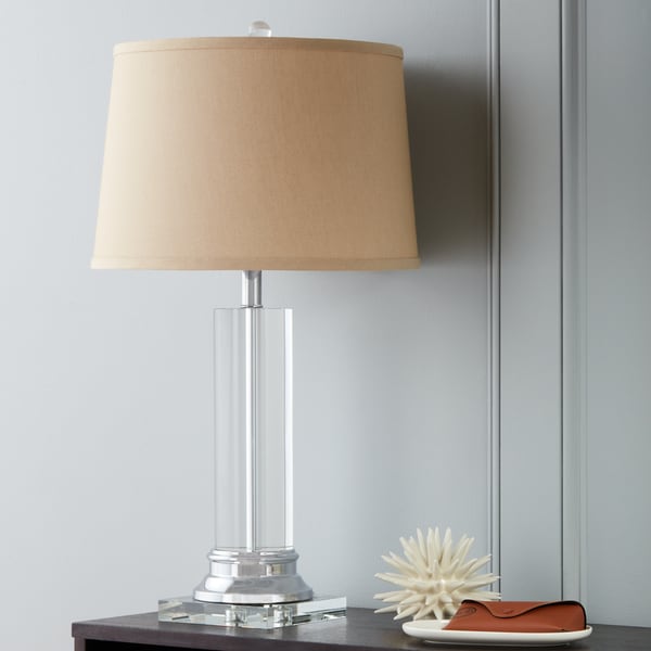 Crystal Column Table Lamp w/ Tan Shade