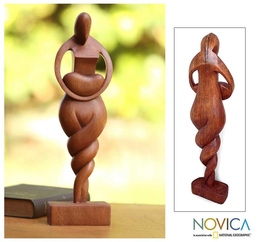 Handmade 'Mother Love' Wooden Statuette (Indonesia)