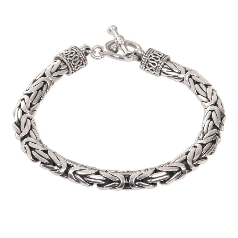 NOVICA Handmade Dragon and Naga Snake Chain Bracelet (Indonesia) - Silver - 8.5 Inch - Silver - White
